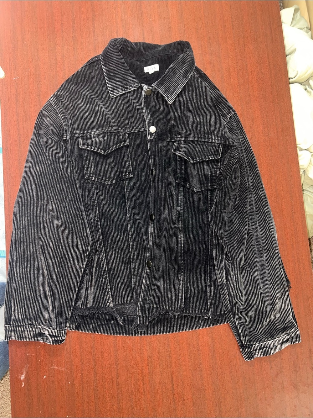 POL Black Washed Corduroy Button-Front Jacket - Picture 3 of 6